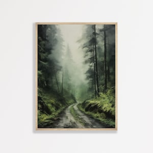 Moody Nature Landscape Painting: Dark Foggy Forest Wall Art image 1
