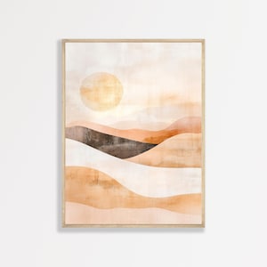 Boho Sun Landscape Painting | Minimalist Bohemian Aesthetic Wall Art | Trendy Neutral Modern Home Apartment Decor | #1018