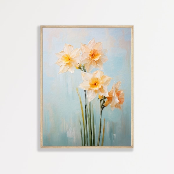 Daffodil Painting | Minimal Floral Nursery Print | Botanical Bathroom Wall Art | Kids Room Artwork Decor | P #341