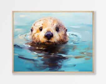 Sea Otter Painting: Retro Nursery Wall Art for Kids