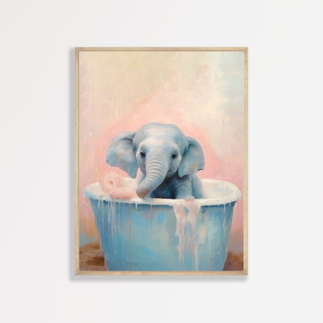 Retro Elephant Print | Cute Bathroom Wall Art | Retro Pastel Animal ...