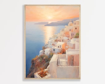 Greek Islands Print: Retro Coastal Landscape Scene
