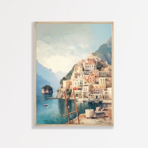 Amalfi Coast Print | Retro Italy Wall Art | Vintage Aesthetic Decor | Italy Bedroom Wall Art | P #008