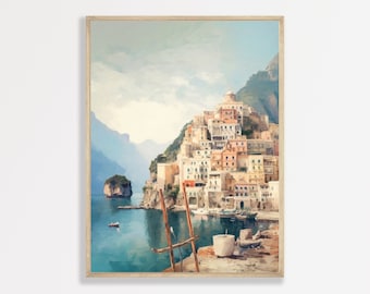 Amalfi Coast Print | Retro Italy Wall Art | Vintage Aesthetic Decor | Italy Bedroom Wall Art | P #008