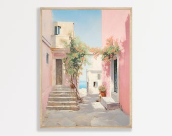 Pastel Pink European Print Retro Coastal Wall Art Bedroom Decor