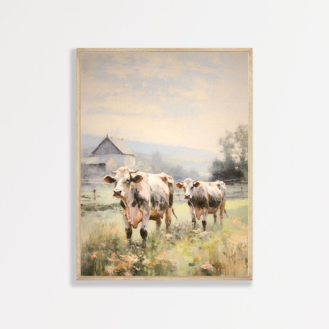 Country Cows Painting Retro Farm Landscape Wall Art Country Farmhouse Aesthetic Home Decor P 184