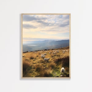 Highland Sheep Painting | Retro Landscape Wall Print | Vintage Nature Poster | P #227