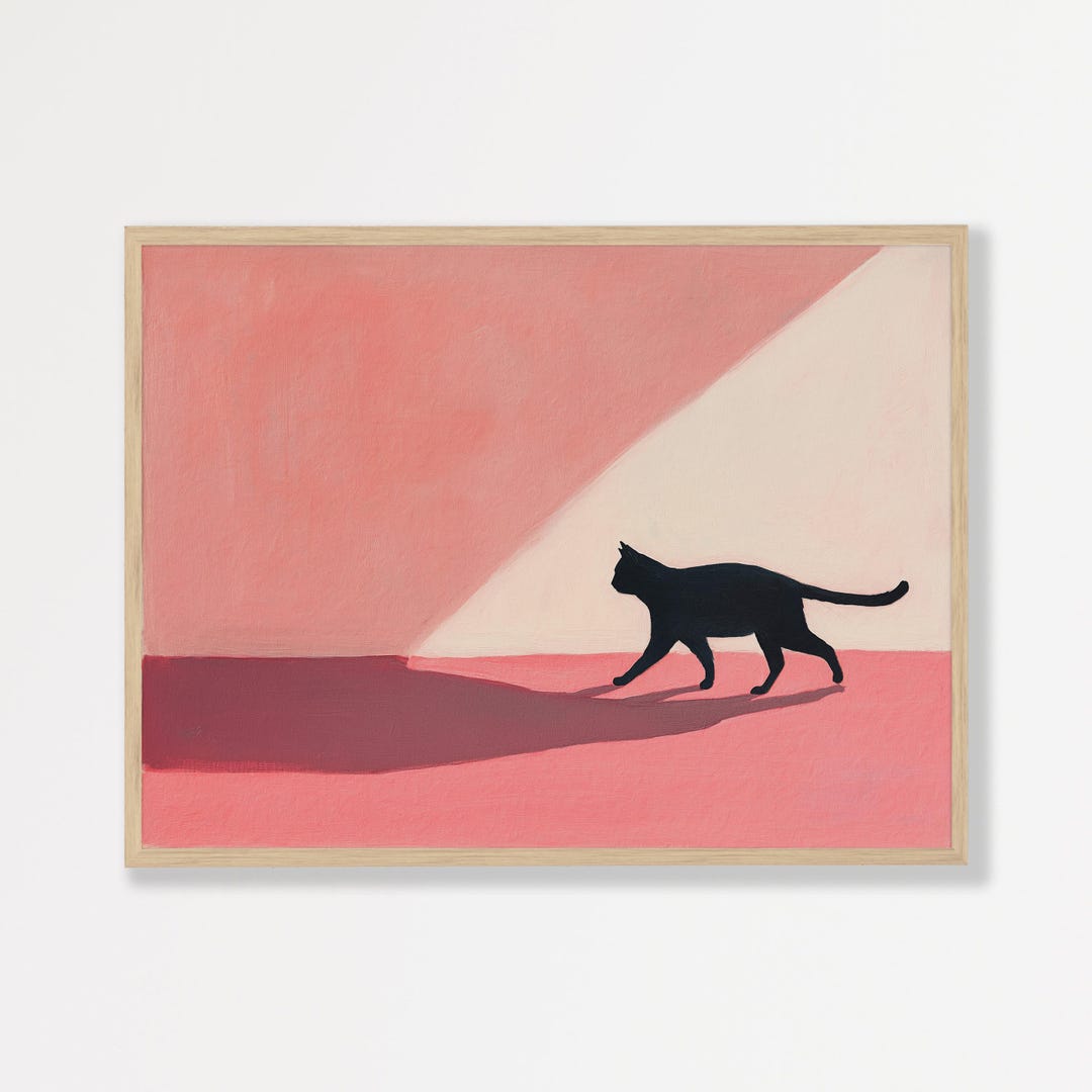 Black Cat Wall Art Print - Retro Pink Minimalist Design - Etsy