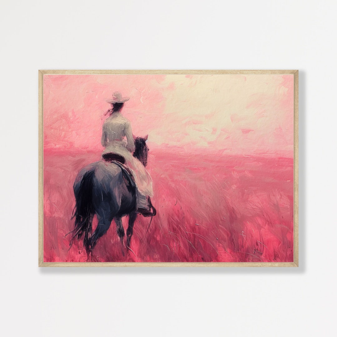 Cowgirl Wall Art Print: Retro Country Style - Minimal Pink Bedroom - Etsy