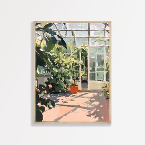 Greenhouse Botanical Painting: Minimal Vintage Wall Art