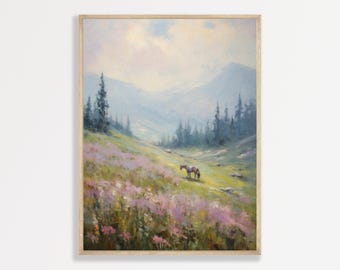 Nature Horse Print: Vintage Landscape - Minimal Rustic Decor