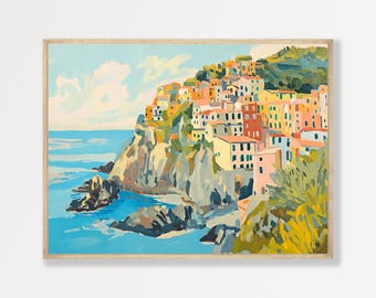 Amalfi Coast Wall Art - Retro Italy Coastal Scene Print