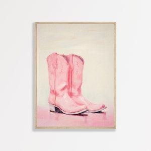 Cowgirl Boots Print | Retro Pink Western Country Girly Wall Art | Pastel Girly Apartment Bedroom Office Decor | P #133