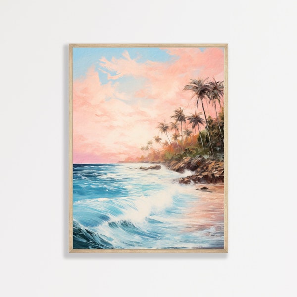 Impresión de playa tropical / Arte retro de la pared costera / Pintura de playa vintage mínima / Póster de decoración playera estética moderna / P #559