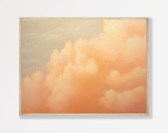 Minimalist Cloud Painting, Neutral Tones, Vintage Style