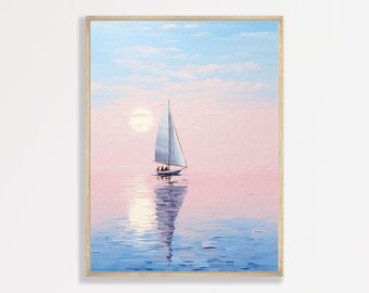 Pastel Sailboat Art Print | Coastal Beach House Decor