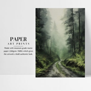 Moody Nature Landscape Painting: Dark Foggy Forest Wall Art image 4