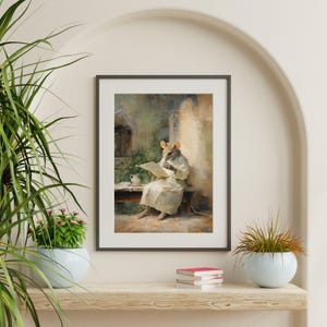 Reading Mouse Painting Retro Wall Art Kids Room Decor image 3