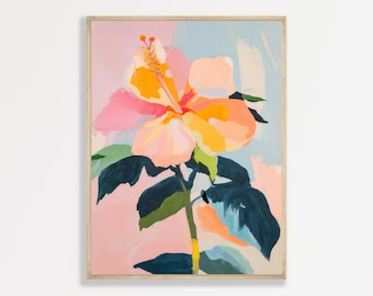 Tropical Flower Wall Art: Retro Coastal Abstract Floral Print