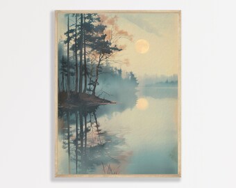 Japanese Landscape Art Print: Vintage Woodblock Style - Retro Wall Decor
