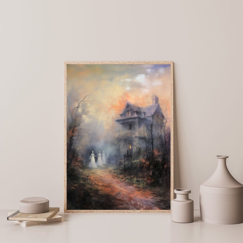 Spooky Mansion Painting Halloween Home Decor Retro Dark Maximalist Wall Art P 177 image 2