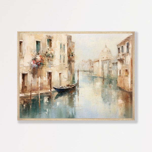 Venice Italy Art Print | Retro Venetian Oil Painting | Muted Rustic Wall Art | Antique Home Decor | P #260