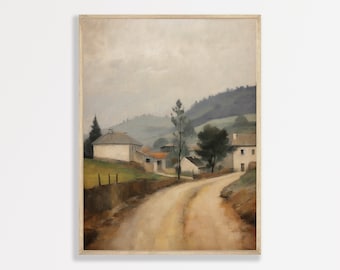 Rustic Farmhouse Painting: Neutral Countryside Wall Art