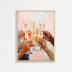 Cocktail Cheers Painting | Retro Pink Pastel Bar Cart Decor | Vintage Wall Art Print | P #263