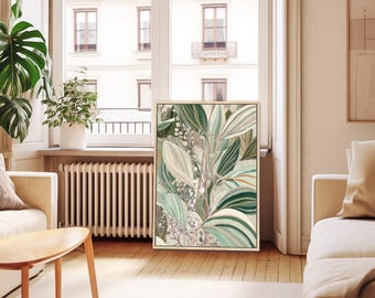 Lámina botánica original: Arte mural de plantas estilo boho retro