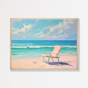 Summer Beach Painting Pale Muted Seascape Painting Preppy Pastel Pink Decor Girly Bedroom Decor P 039 image 1