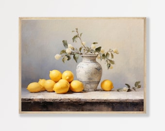 Lemon Art Print: Retro Still Life Painting for Kitchen Wall