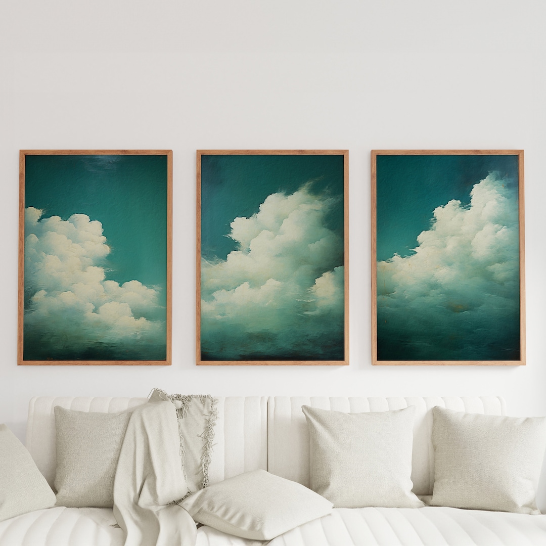 Teal Clouds Art Prints Set - Minimalist Abstract Wall Decor - Etsy