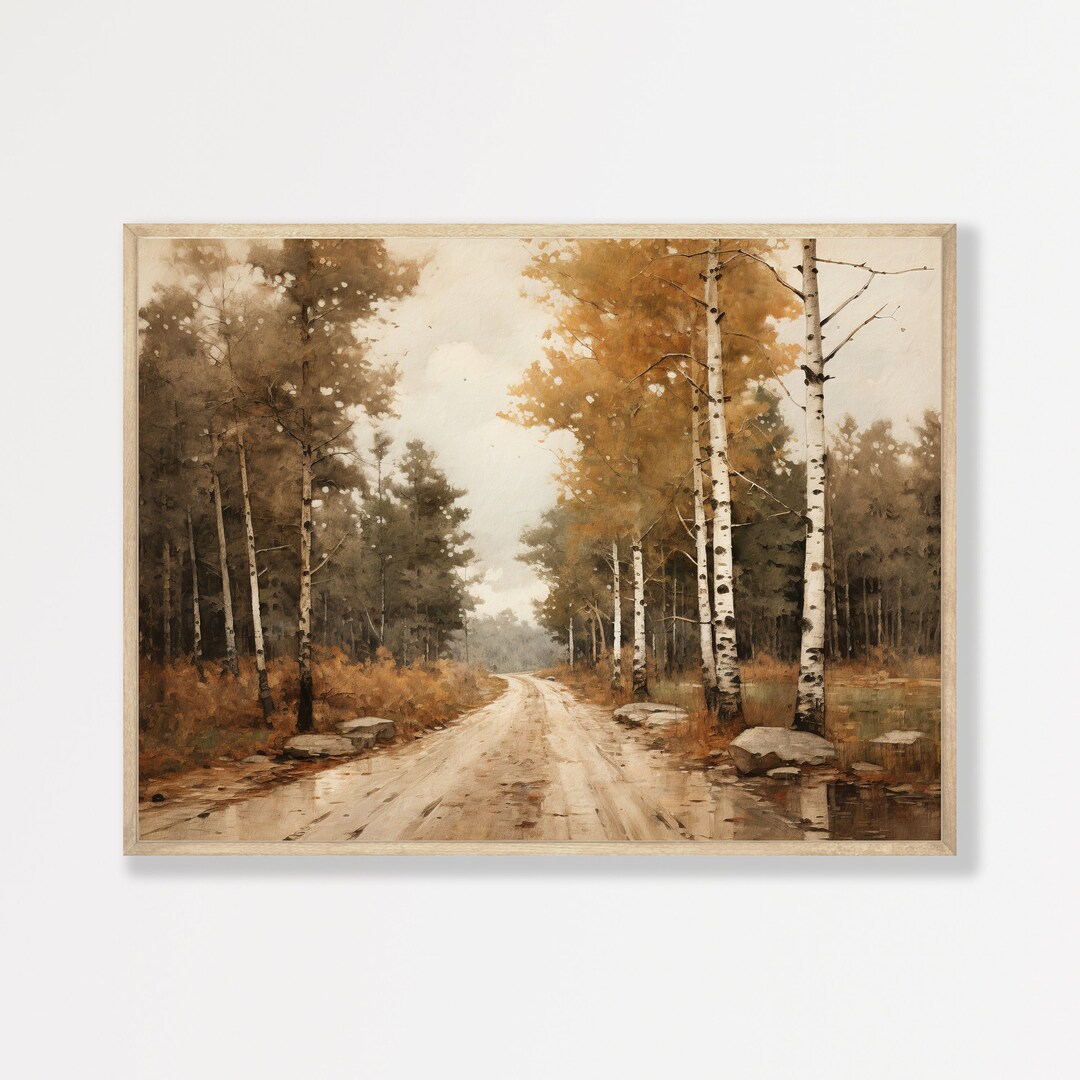 Autumn Road Landscape Print - Rustic Vintage Farmhouse Wall Art - Etsy