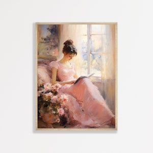 Reading Woman Painting | Retro Portrait Wall Art Print | Vintage Aesthetic Home Decor | P #279