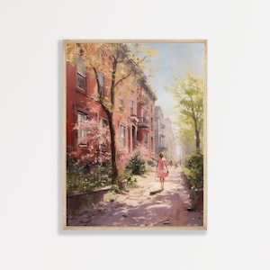 Brooklyn Painting | Retro New York City Wall Art | Aesthetic Apartment Decor | Spring Pastel Wall Print | P #105