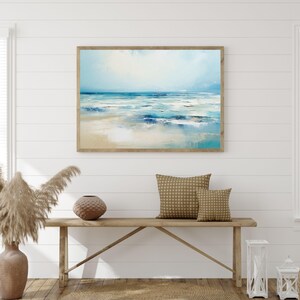 Lámina de paisaje oceánico: Arte mural minimalista retro en azul imagen 2