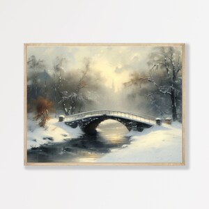 Winter Landscape Wall Art | Vintage Country Snow Painting | Retro Farmhouse Decor | Neutral Antique Wall Print | P #503