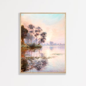 Lakeshore Wall Art: Retro Vintage Lake Landscape Print image 1