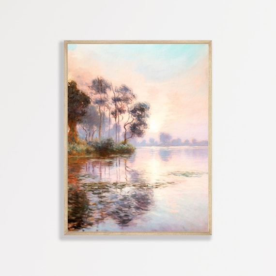 Lakeshore Wall Art: Retro Vintage Lake Landscape Print