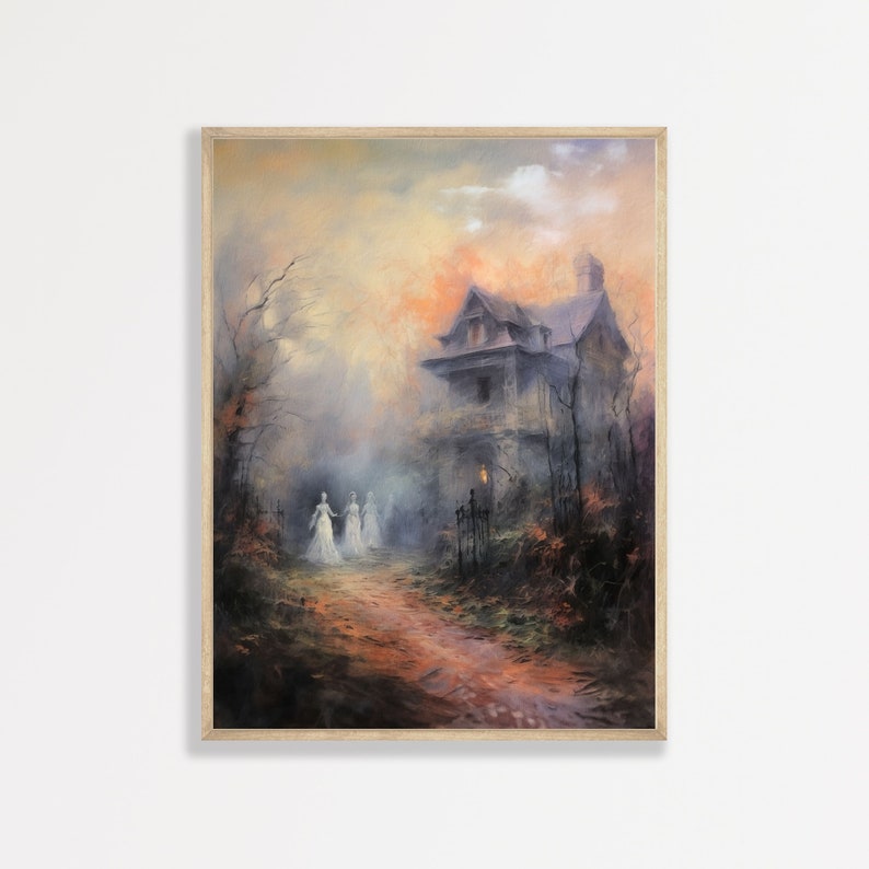 Spooky Mansion Painting Halloween Home Decor Retro Dark Maximalist Wall Art P 177 image 1