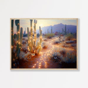 Western Cactus Print | Retro Desert Landscape Painting | Vintage Pastel Preppy Girly Home Decor | P #070