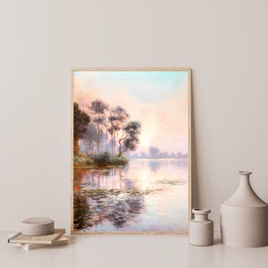 Lakeshore Wall Art: Retro Vintage Lake Landscape Print image 2