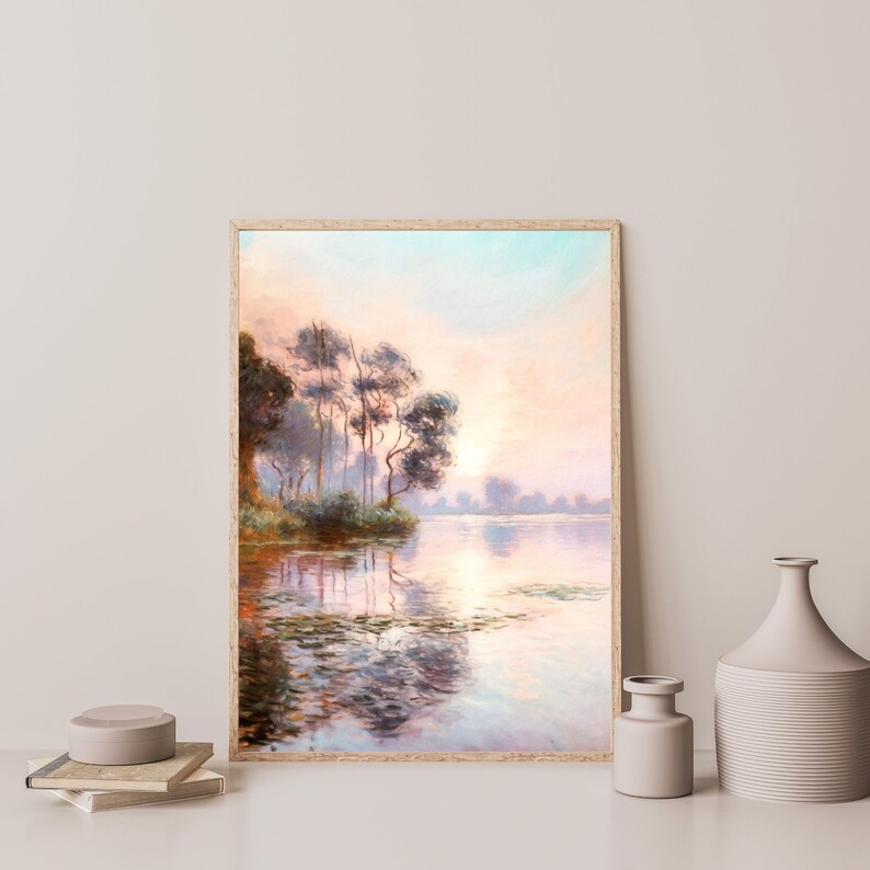Lakeshore Wall Art: Retro Vintage Lake Landscape Print image 2