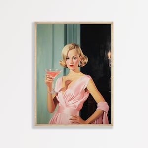 Vintage Wall Art Print: Retro Girly Portrait - Pastel Pink Decor