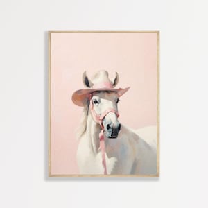 Retro Horse Print: Cute Pastel Pink Western Wall Art