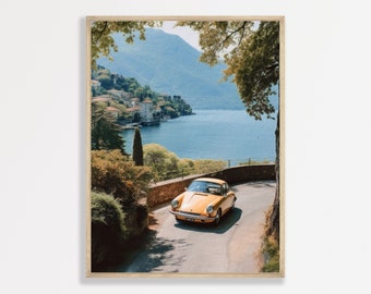 Retro Italy Art Print | Retro Vintage Oil Painting Poster | Porsche Wall Art | P #238