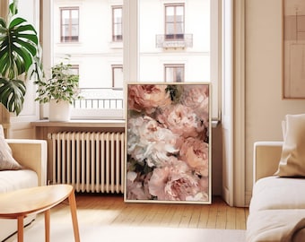 Botanical Wall Art Print: Pink Peony Flowers - Vintage Style