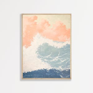 Ocean Wave Painting | Minimalist Retro Beach Home Decor | Modern Coastal Aesthetic Wall Art | Bedroom Dorm Apartment Decor | #1029