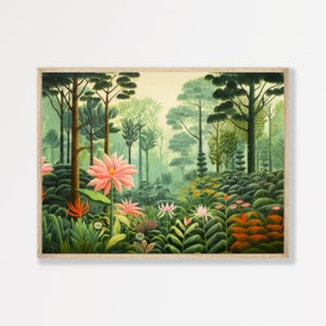 Green Jungle Print | Retro Aesthetic Bedroom Decor | Lush Landscape Wall Art | P #167