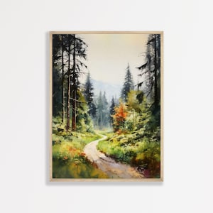 Forest Trail Painting: Retro Nature Landscape Wall Art image 1